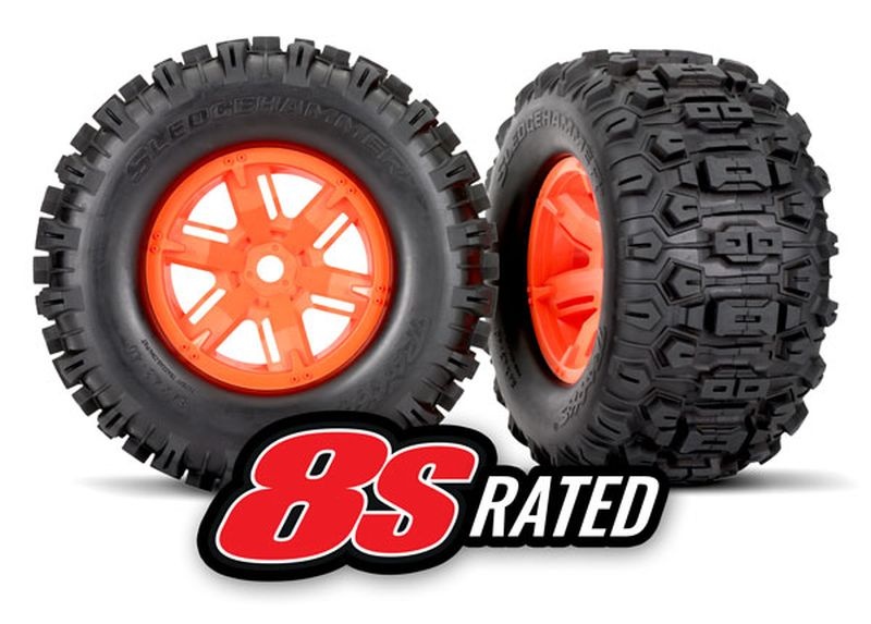 Traxxas Sledgehammer Reifen auf Felge orange l/r (2) 7774T - Abbildung 1