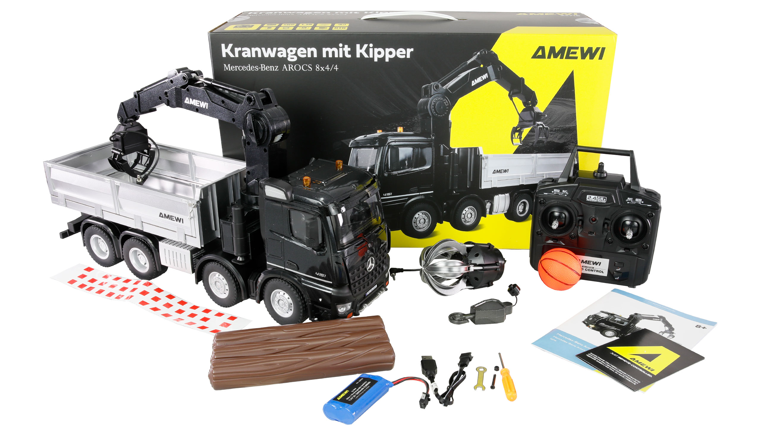 Amewi Mercedes-Benz Arocs Kranwagen mit Kipper 8x4/4 4WD 1:18 RTR 22716