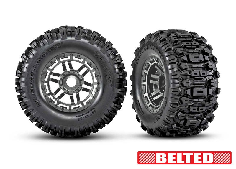 Traxxas Sledgehammer BELTED Reifen auf Felge schwarz-chrom 17mm (2) Maxx (TSM-rated) 8979A