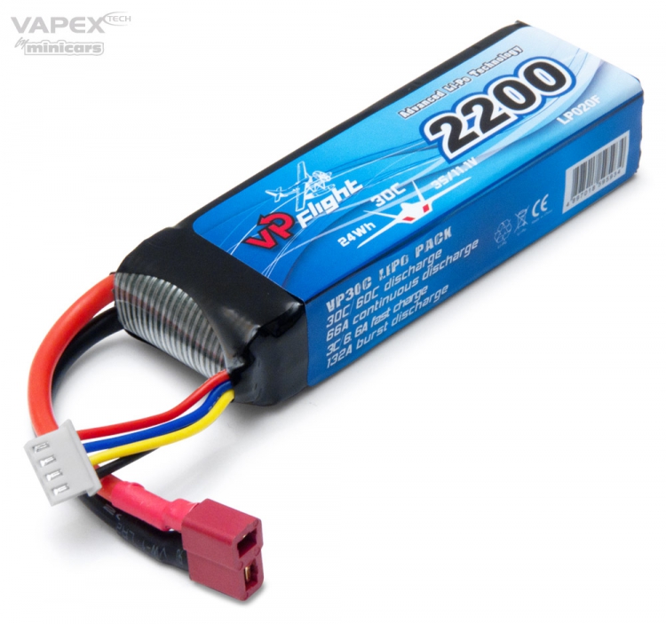 Vapex LiPo Akku 3S 11,1V 2200mAh 30C T-Stecker VPLP020FD
