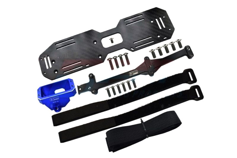 GPM Alu 7075-T6 SERVO MOUNT AND CARBON FIBER BATTERY COMPA Traxxas Sledge -22PC SET blau