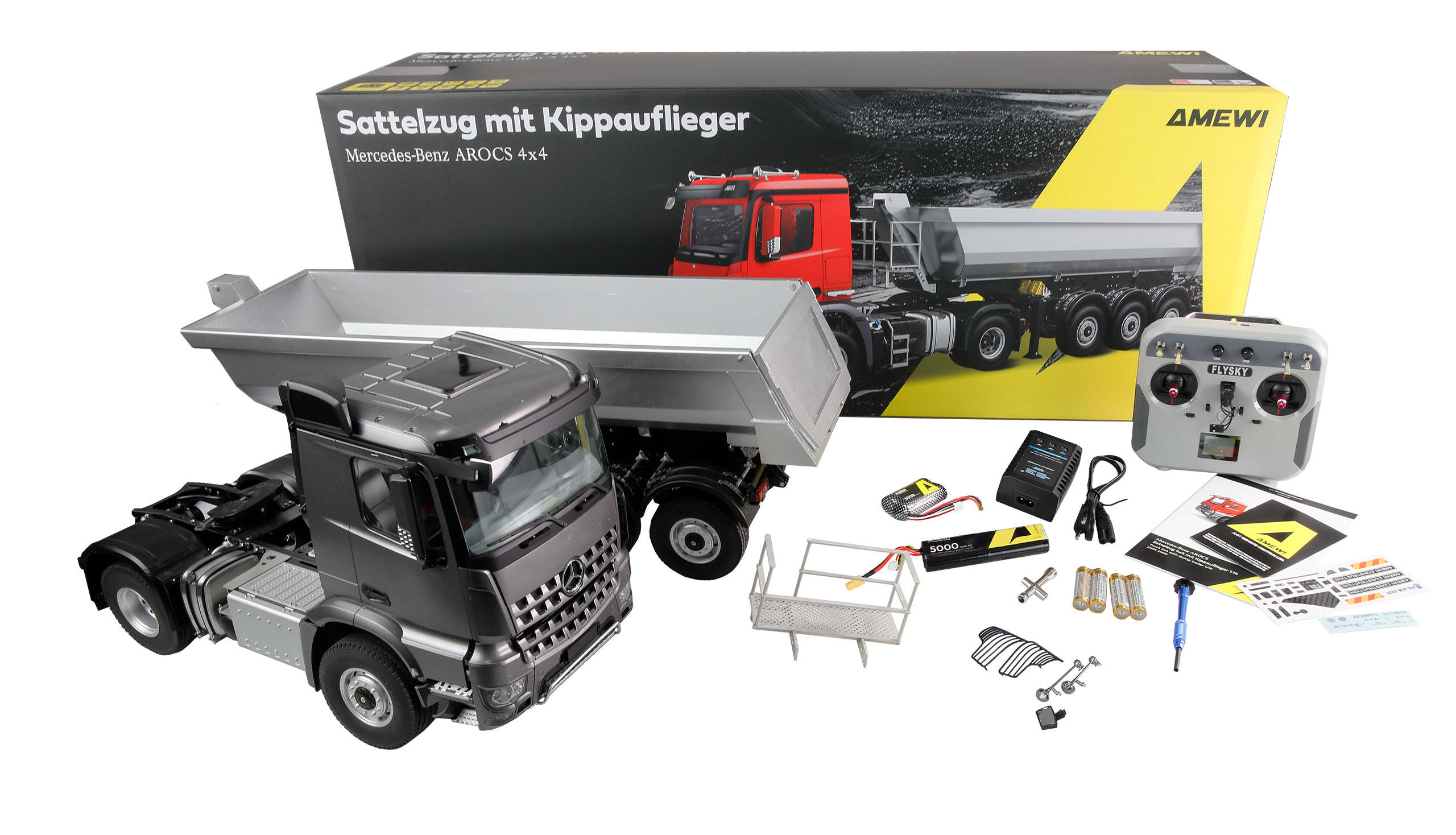 Amewi Mercedes-Benz Arocs Sattelzug mit Kippauflieger 4x4 1:14 RTR anthrazit 22696