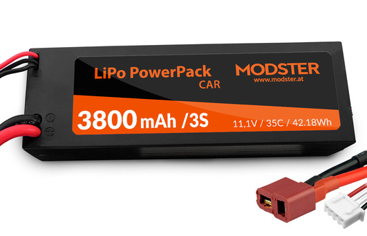 Modster LiPo Akku 3S 11,1V 3800 mAh 35C (T-Plug) PowerPack Car Hardcase MD10179