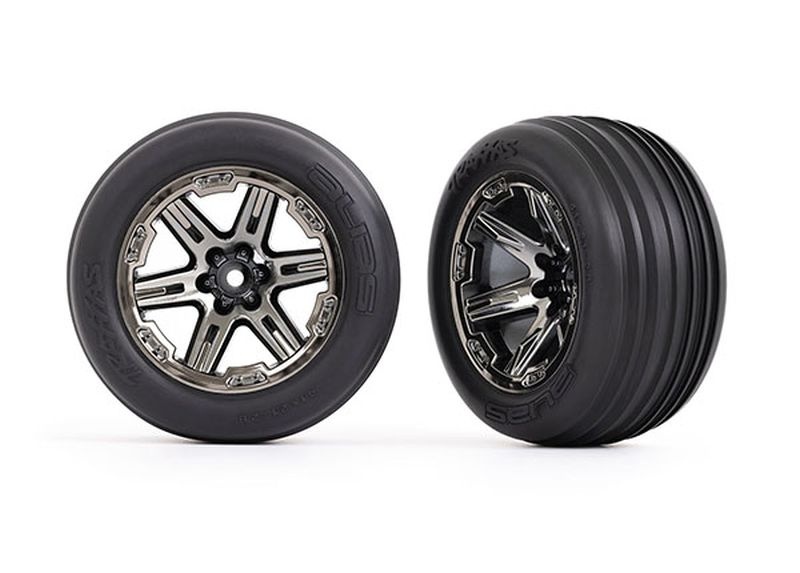 Traxxas Reifen auf Felge 2.8 RXT Schwarz-Chrom-Felge Rille Elo vo (2 3771R