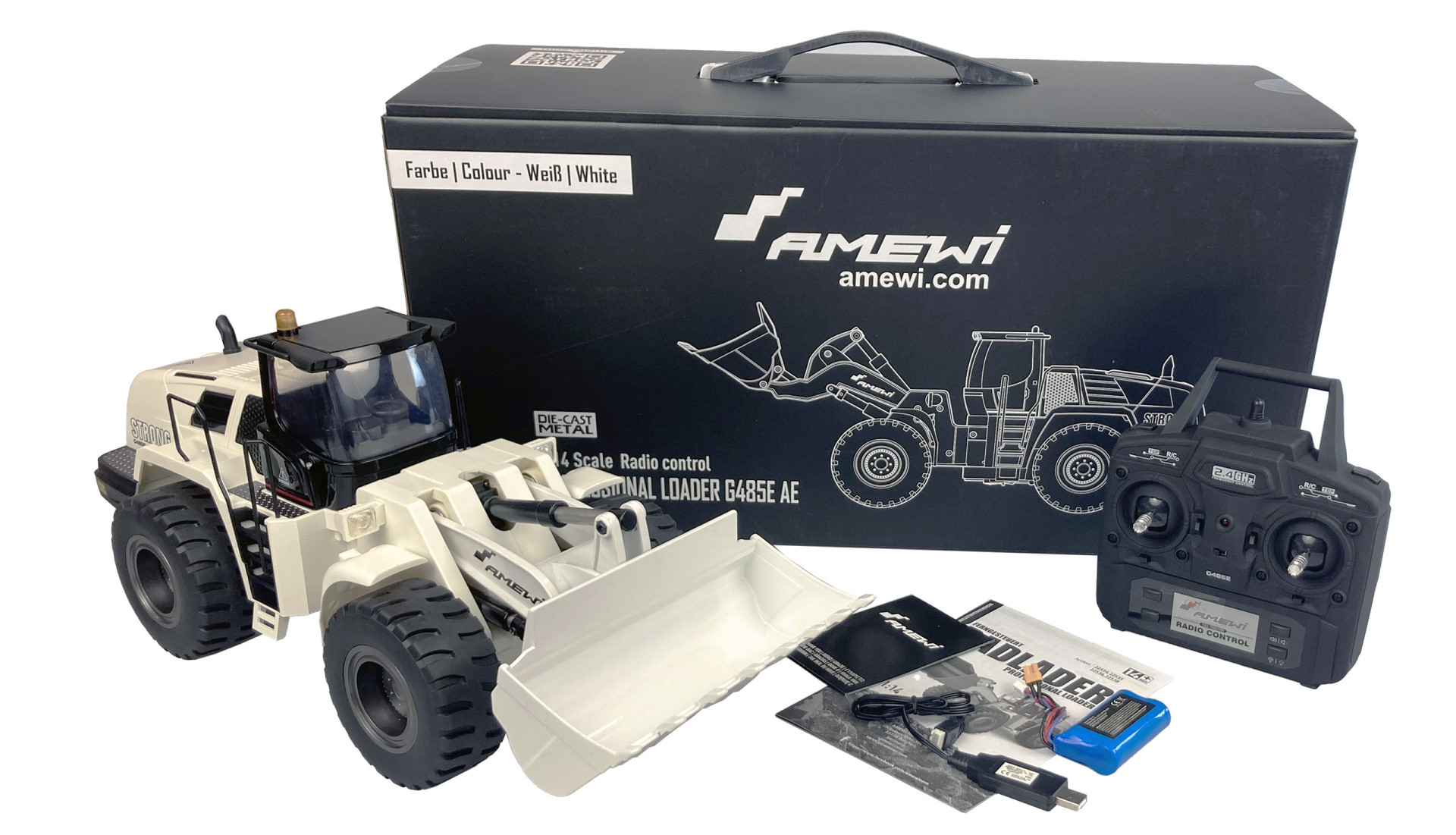 Amewi Radlader G485E AE weiß 1:14, Teilmetall RTR, Sound, Licht, 10-Kanal 22535 - Abbildung 9