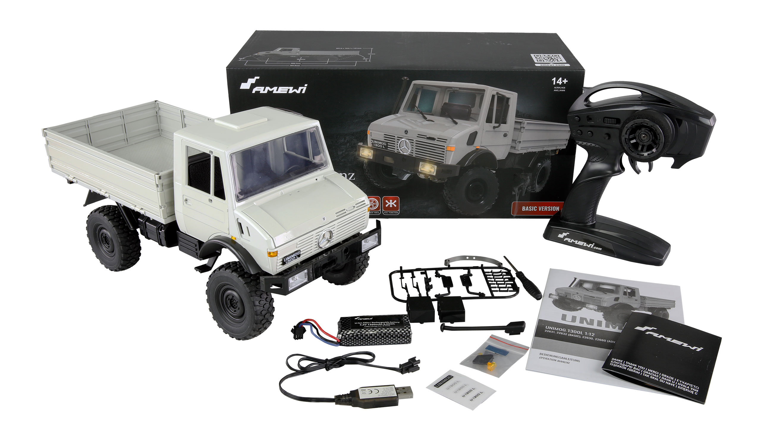 Amewi Mercedes-Benz Unimog Basic 4WD 1:12 RTR hellgrau 22631