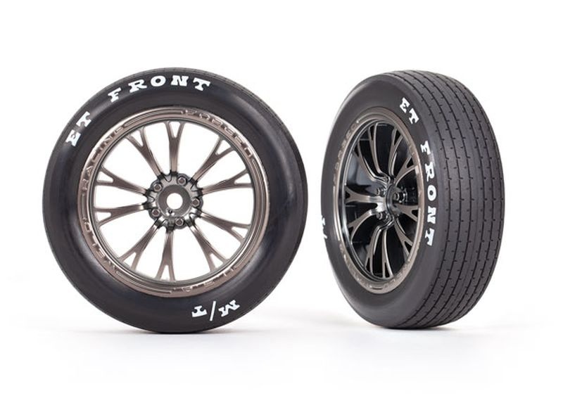 Traxxas Reifen auf Felge montiert satin schwarz chrom vorn (2) 9474A