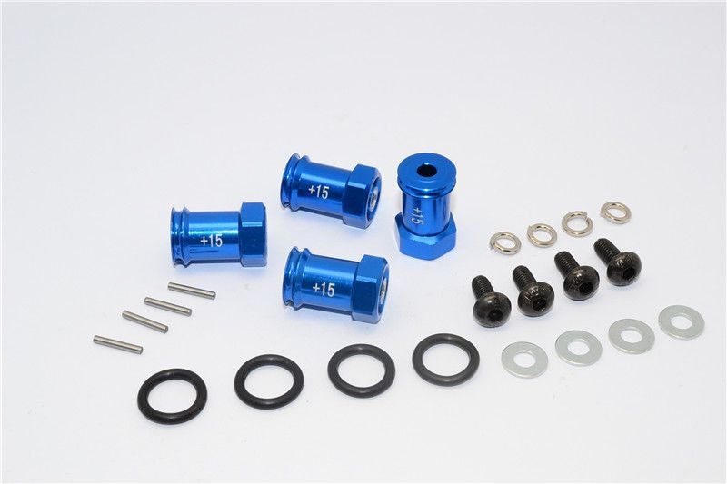 GPM Alu Hex Adapter eloxiert +15mm blau Traxxas 1/16 E-Revo