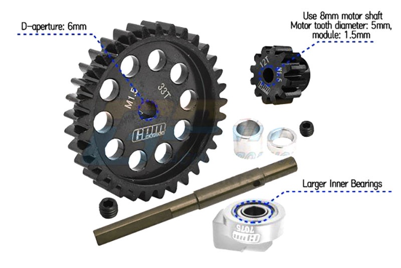 GPM 40Cr Carbon Stahl  Hauptzahnrad 33Z mit 12Z Ritzel 1,5M TRX X-MAXX, XRT schwarz TXM1233TSBK