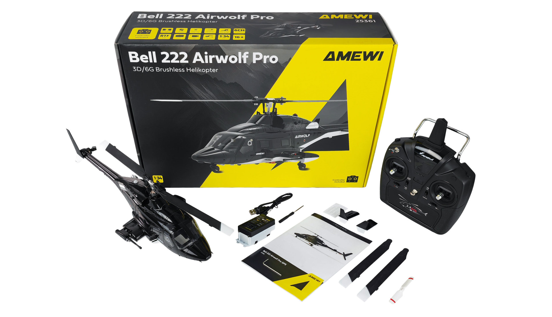 Amewi Bell 222 Airwolf Pro Helikopter 6-Kanal 3D/6G RTF 25361 - Abbildung 8