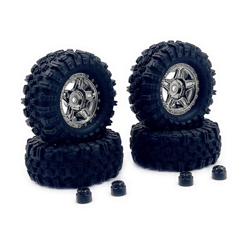 Hobby Plus 1.2inch Mudder Tire Set (60mm), Black Chrome (4) 240527