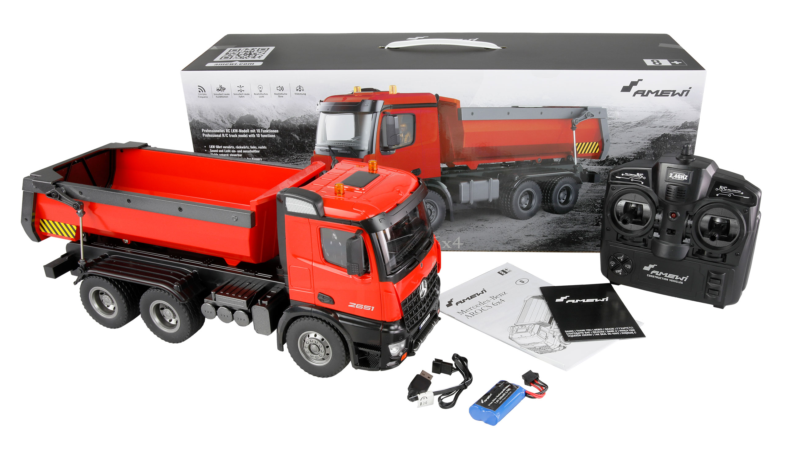 Amewi Mercedes-Benz Arocs Muldenkipper 6x4 RTR rot 22407