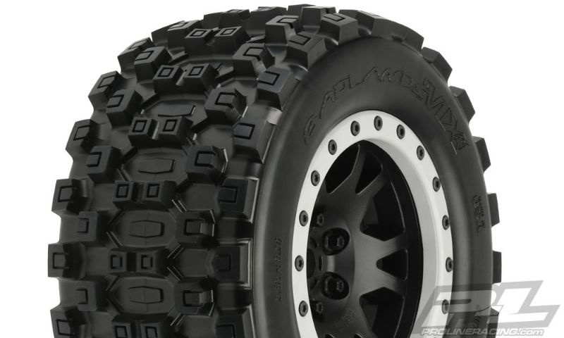 Pro-Line Badlands MX43 All Terrain Truck Reifen v/h (2) 4.3 TRX XMAXX auf Impulse Pro-Loc Felge mit grauen Ringen 10131-13