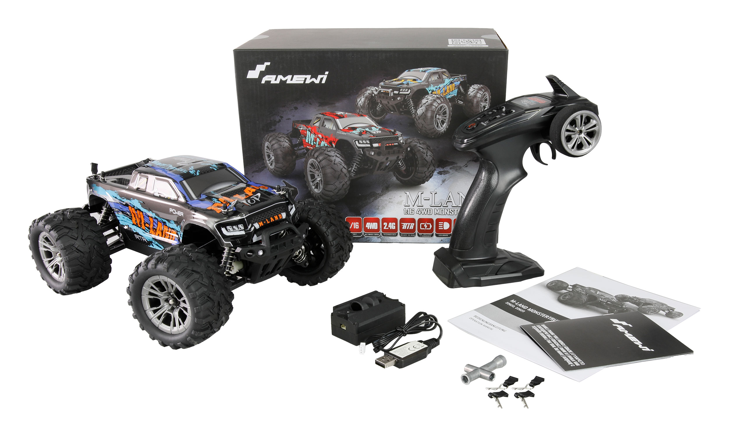 Amewi M-Land Monstertruck 48km/h 4WD 1:16 RTR blau 22623