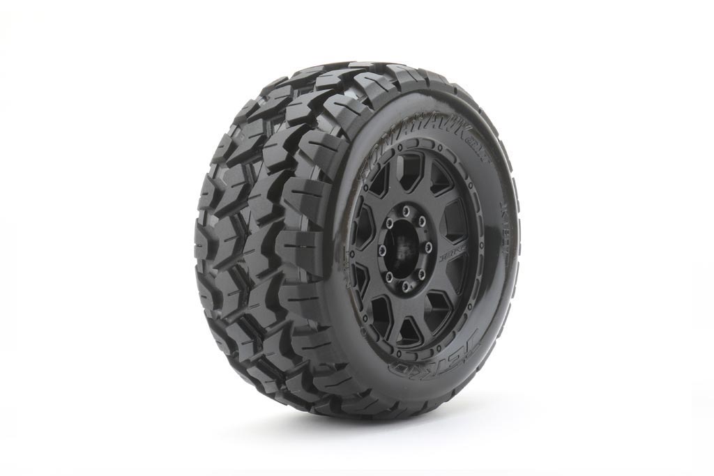 Jetko Extreme Tyre Monster Truck Tomahawk Belted on 3.8" 17mm Black Rims JK1801CB