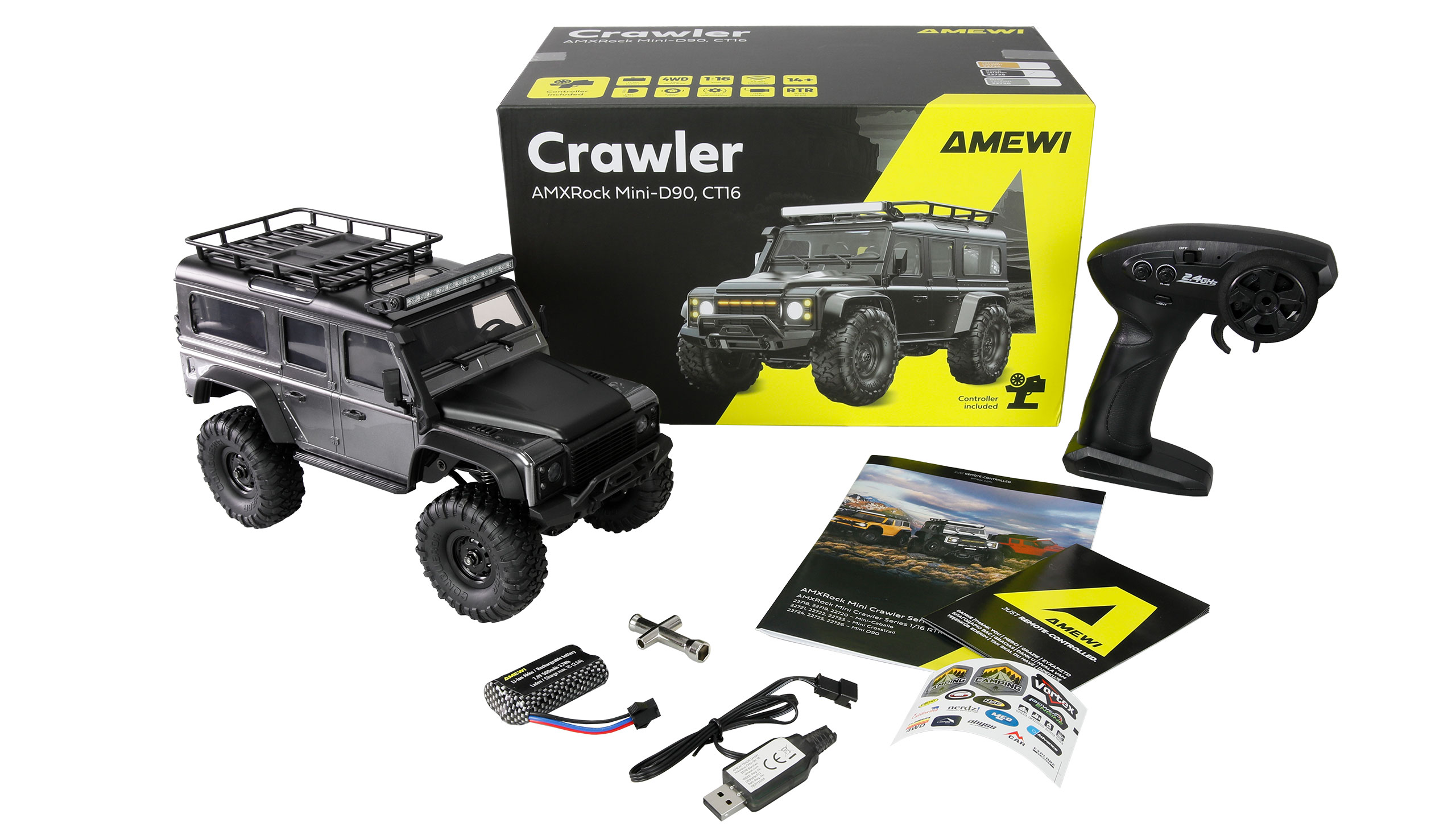 Amewi AMXRock Mini-D90 Scale Crawler 4WD 1:16 RTR grau 22726