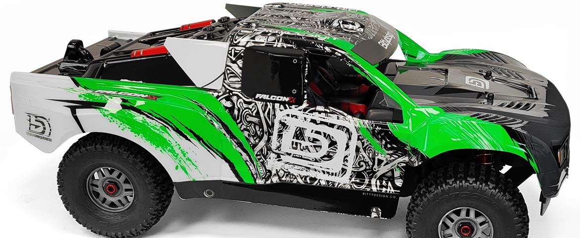 Bittydesign FALCON-X 1/7 lackierte Karosserie for ARRMA Mojave 6S BLX, ausgeschnitten, 1.5mm - Grün SC7-FLCX-PPG