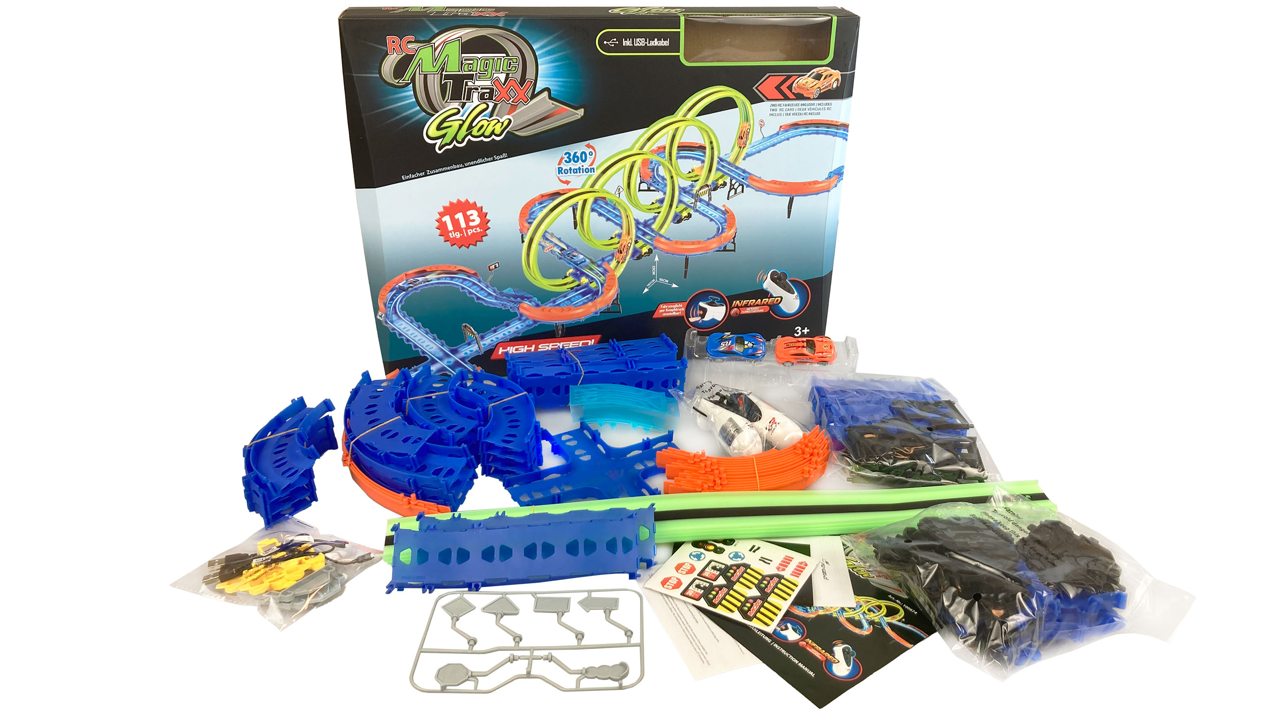 Amewi RC Magic Traxx Glow 113-teilig mit zwei Rennfahrzeugen 100674