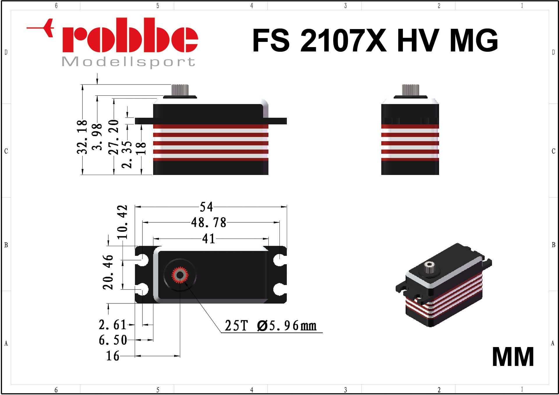 Robbe FS 2107X HV MG Digital Brushless Servo High Torque Low Profile Servo 9134