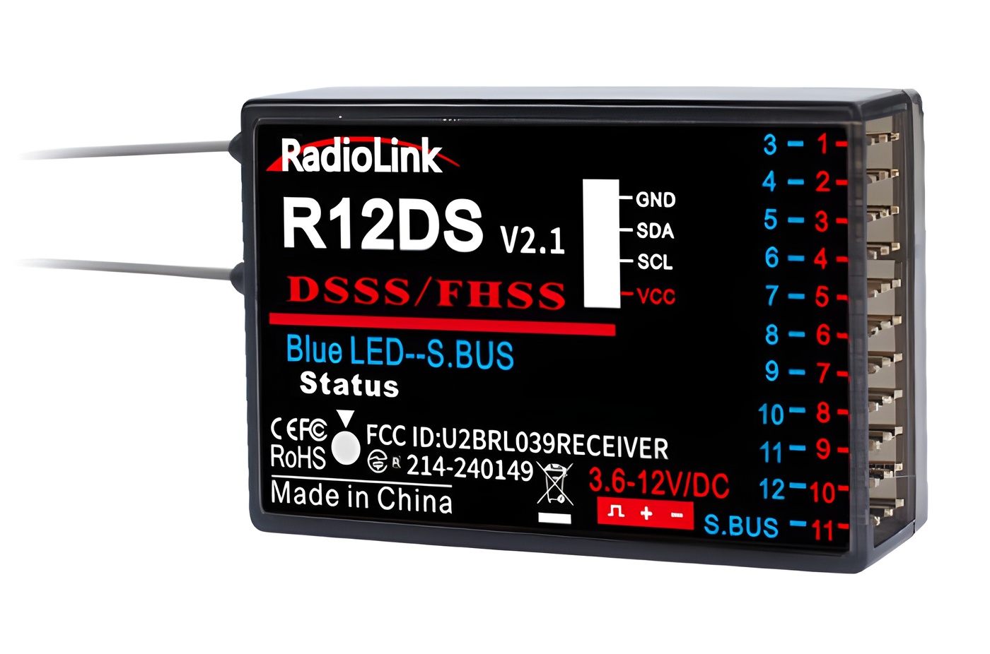 RadioLink Empänger R12DS 12-Kanal (AT9, AT9S, AT10, AT10ll) R12DS