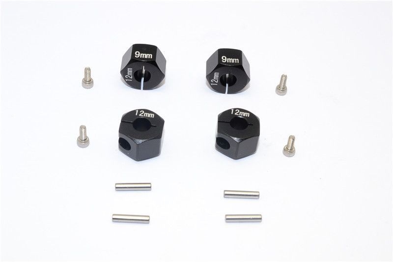 GPM Hex-Adapter 12x9mm schwarz (4 Stk.) Axial Exo,Scx10,Wraith, Scx10 Honcho
