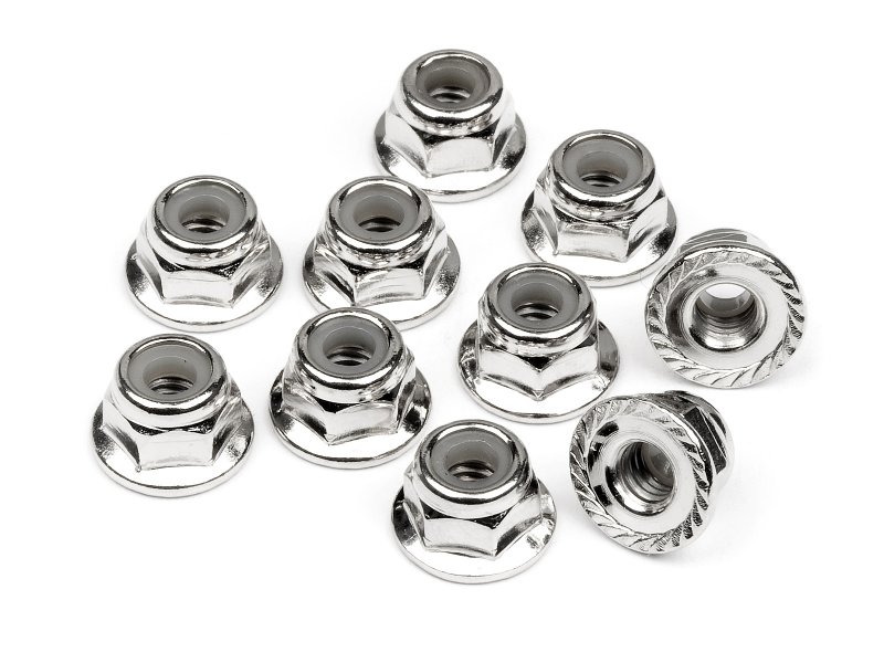 HPI Stoppmutter mit Flansch M4 (Geriffelt/Silber/10St) 103729