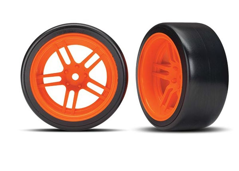 Traxxas Reifen auf Felgen verklebt Split-Spoke Felge orange hinten 8377A