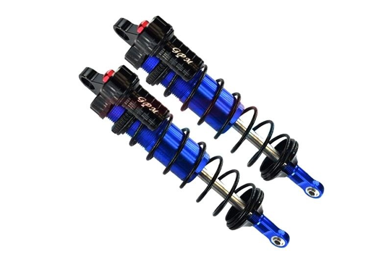 GPM Alum. 6061-T6 L-Shape Piggy Back Dämpfer 128mm vo. blau Traxxas Sledge