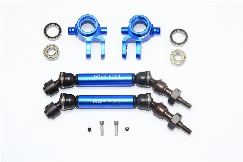 GPM Stahl CVD mit Alu-Antriebswelle, Lenkhebel & Lager vorn blau Traxxas Rustler/Slash 4x4