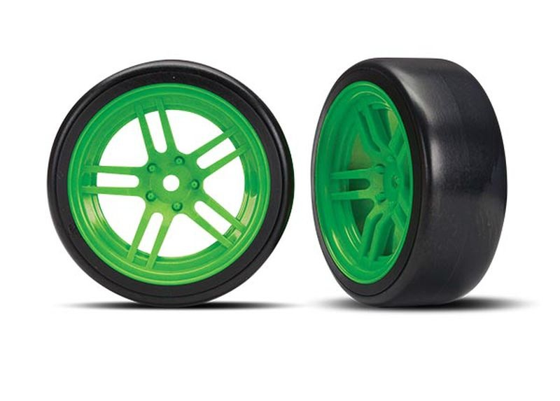Traxxas Reifen auf Felgen verklebt Split-Spoke Felge grün vorn 8376G - Abbildung 1