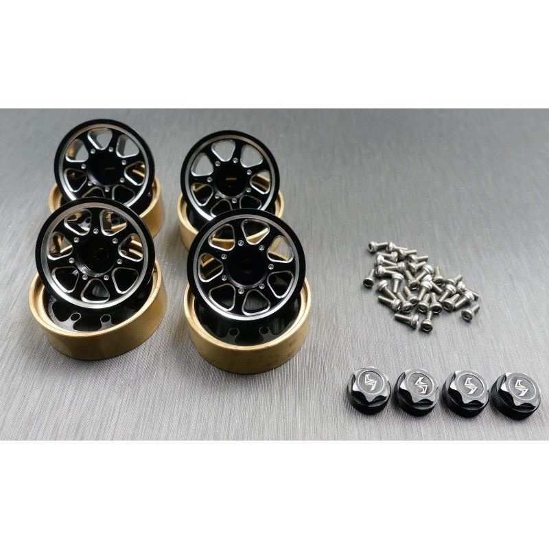 SAMIX Alu & Messing Beadlock Felgen-Set (4) samt Zentral-Verschluß für Axial SCX24 SCX24-6669C2