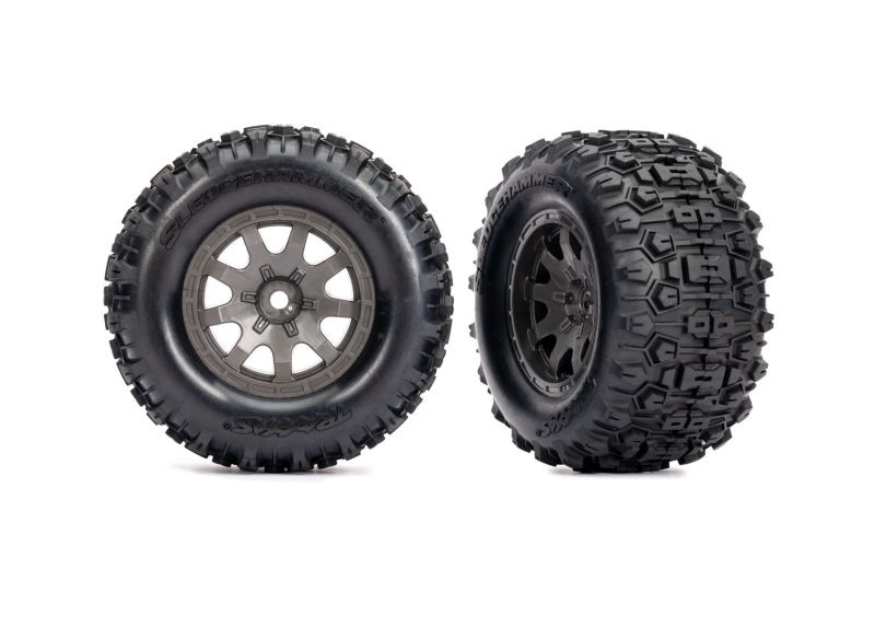 Traxxas Reifen auf Felgen grau Sledgehammer vorne (2) Mini-Maxx 10771-GRAY - Abbildung 1