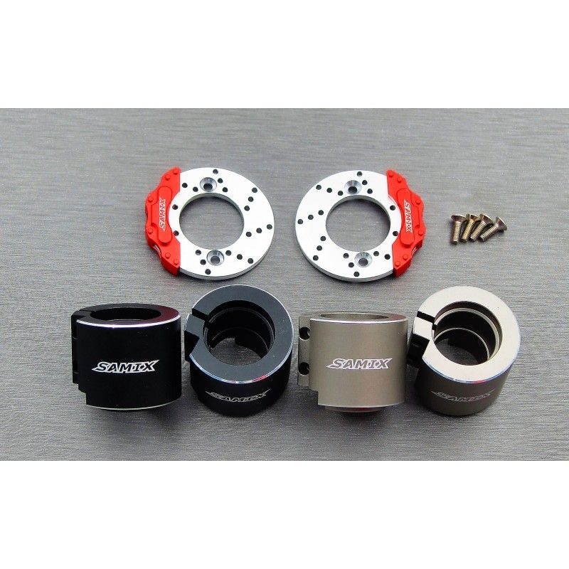 SAMIX Alum. Bremsadapter und Scheiben Set hinten schwarz für Axial SCX10-2 SCX2-6415FS