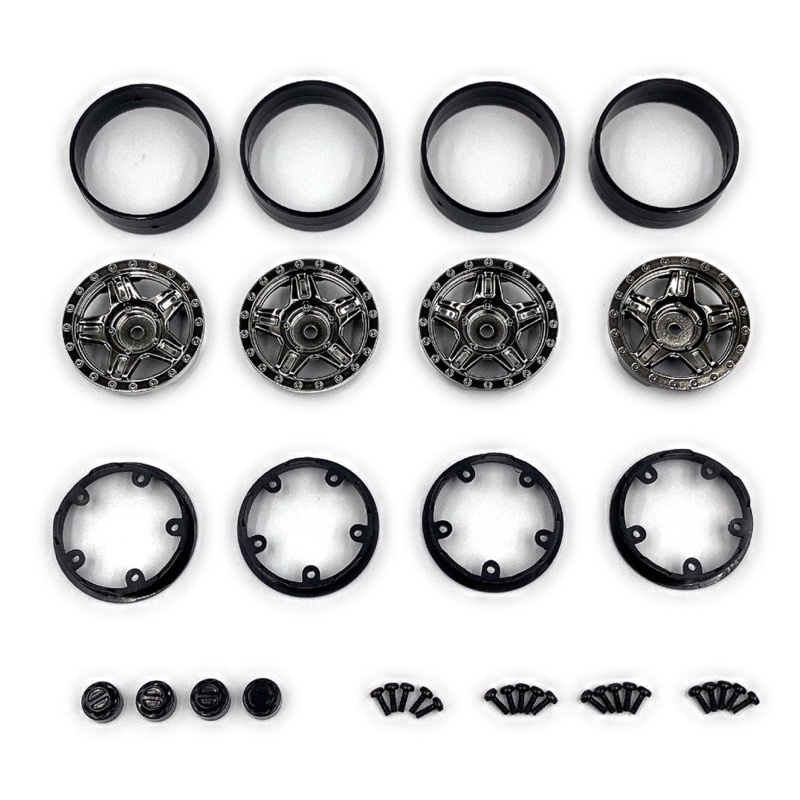 Hobby Plus Deep Star Bead Lock Wheel ( 1.2 ) Black Chrome 240505