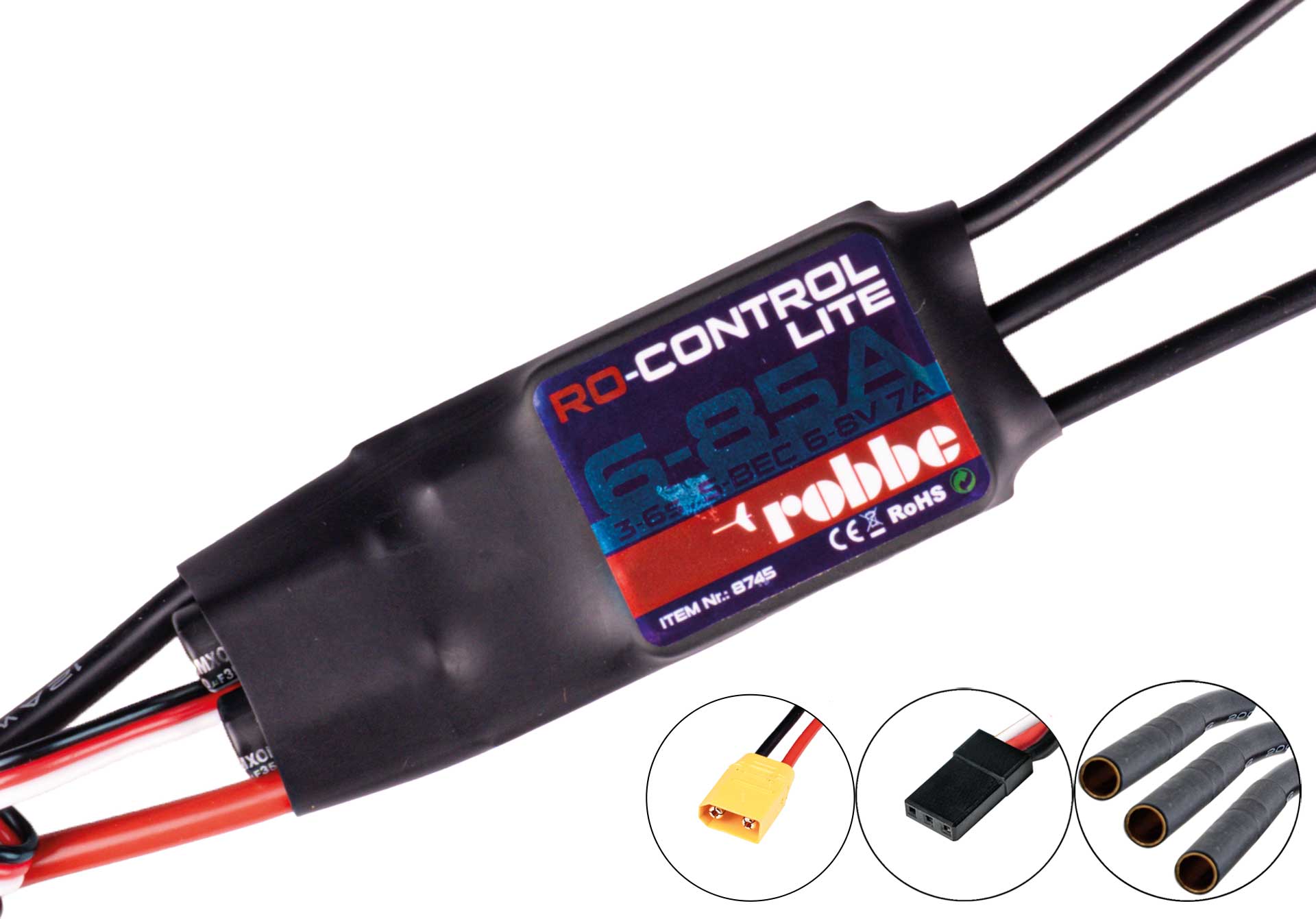 Robbe RO-CONTROL 6-85 LITE 3-6S-85(100A) XT-90 (6) 8V 7A S-BEC, XT-90/4mm Goldkontakt 8745