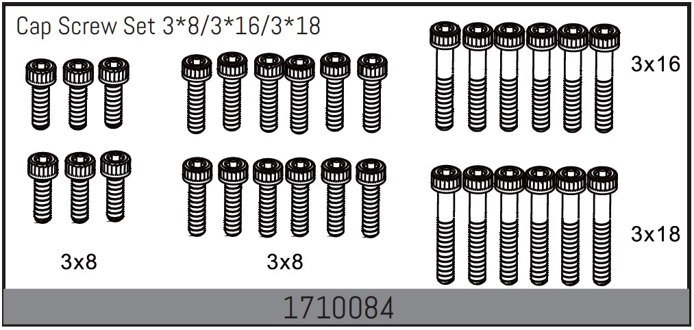 Absima Zylinderkopfschraubenset 3*8/3*16/3*18 1710084
