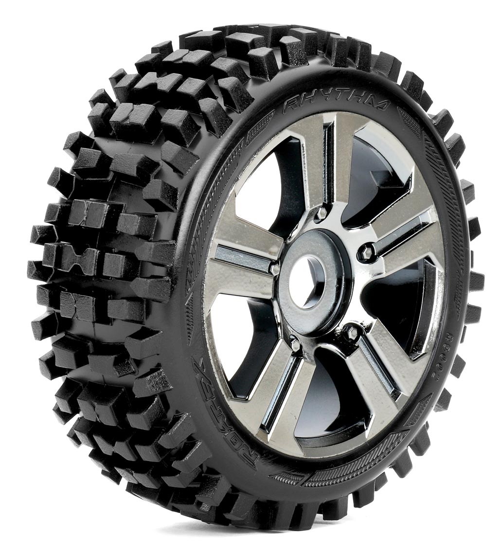 Roapex Buggy 1:8 Reifen RHYTHM auf Black Chrome Felgen 17mm (2) 5002CB