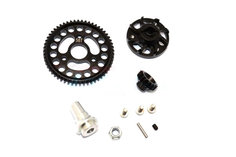 GPM Alu. Hauptzahnrad 56T, Ritzel 17T, Adapter Set schwarz Traxxas Slash 4x4 LCG