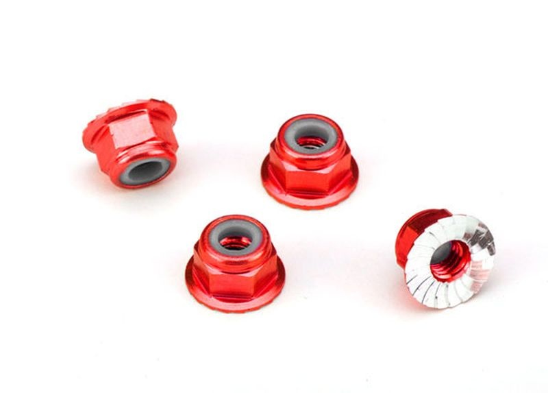 Traxxas Mutter Alu mit Flansch, serrated (4mm) rot-eloxiert (4) 1747A - Abbildung 1