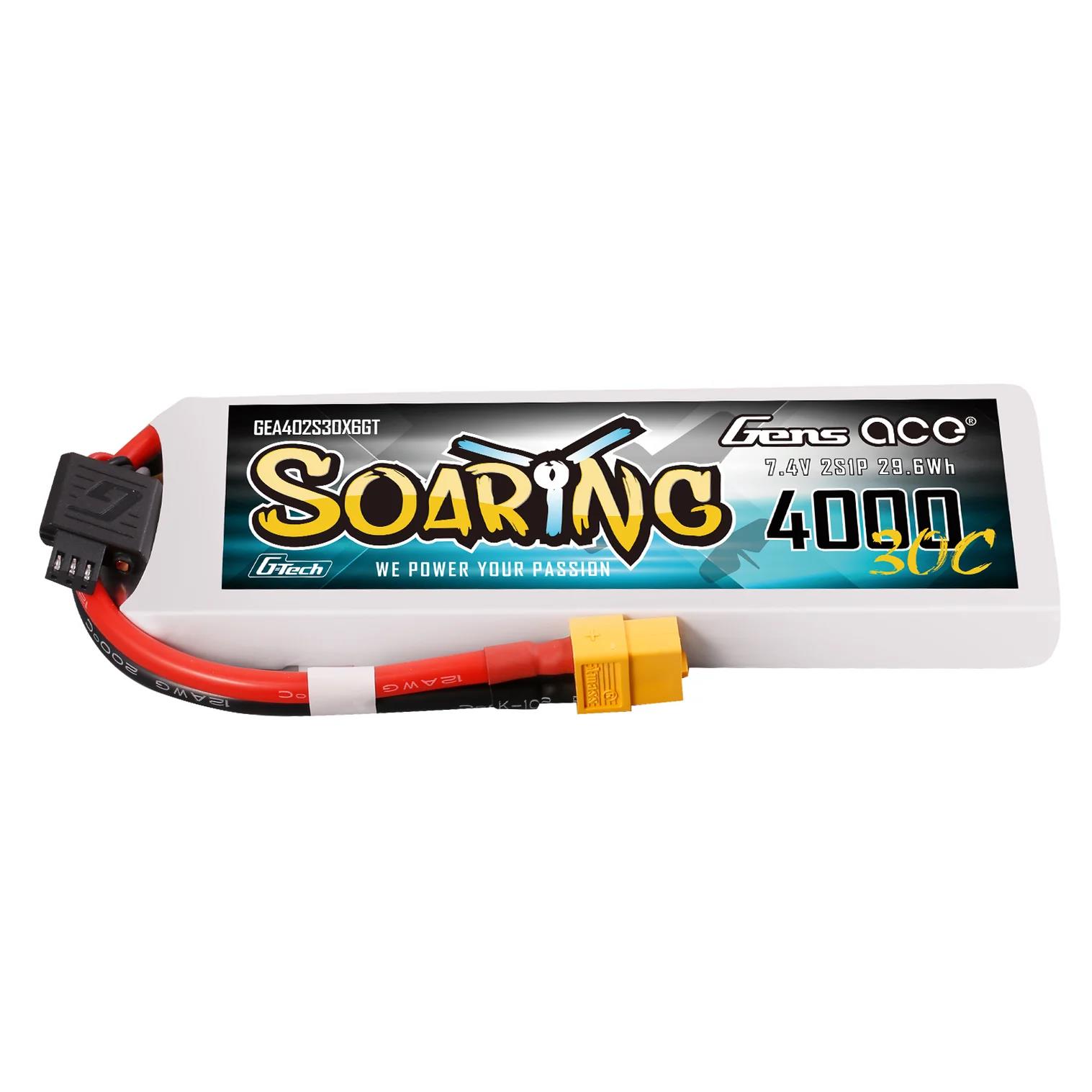 Gens Ace 4000mAh 2S 30C Lipo Akku mit XT60 | Soaring Series | G-Tech GEA402S30X6GT