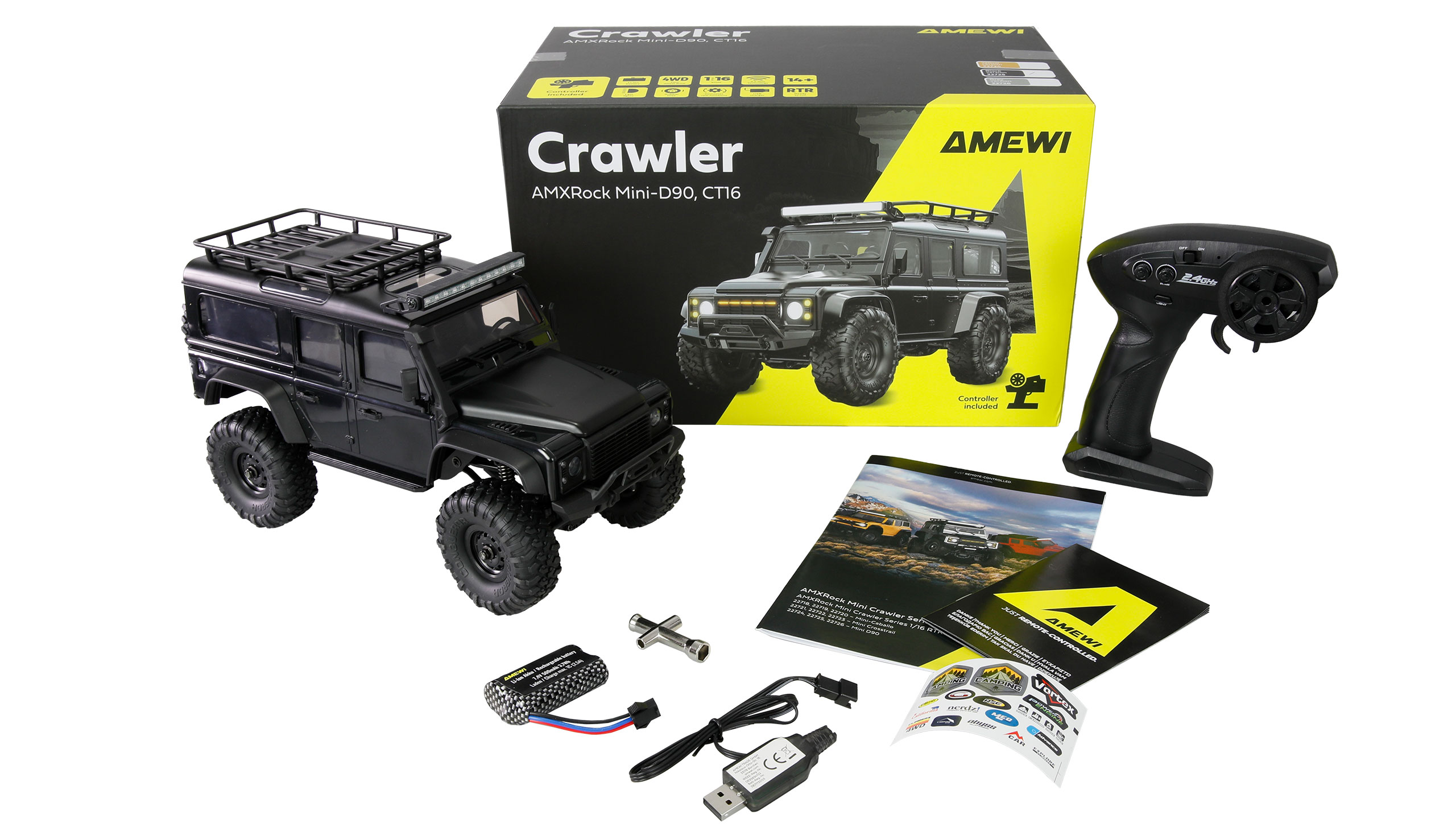 Amewi AMXRock Mini-D90 Scale Crawler 4WD 1:16 RTR schwarz 22725