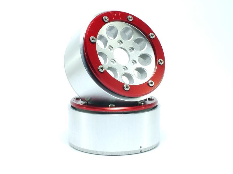 Metsafil Beadlock Wheels GUN silber/rot 1.9 (2 St.) ohne Radnabe MT5020SR