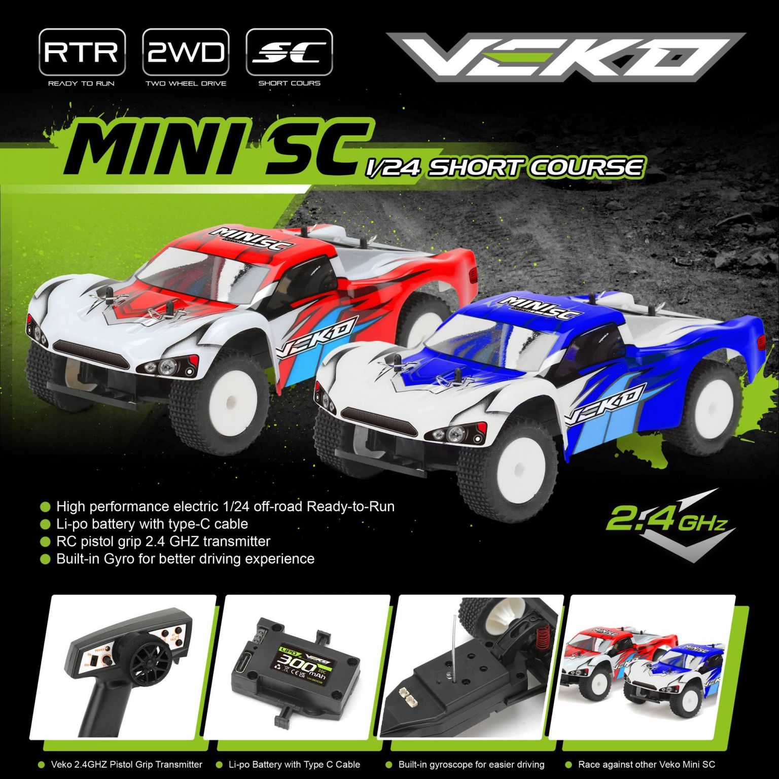 Kyosho Veko Mini SC Rot 1:24 Short Course RTR mit Gyro VK0002-RD - Abbildung 5