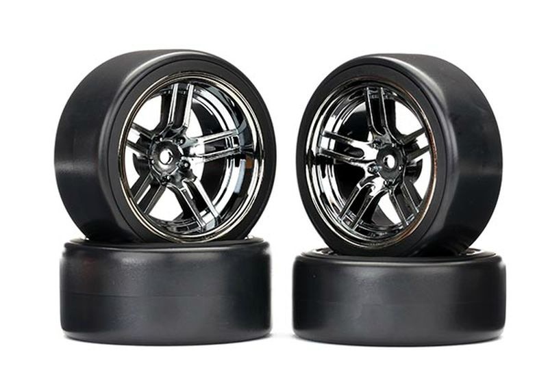 Traxxas Reifen auf Felgen verklebt Split-Spoke Felge schwarz chrome 8378 - Abbildung 1