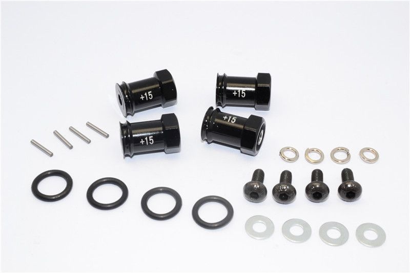 GPM Alu Hex Adapter eloxiert +15mm schwarz Traxxas 1/16 E-Revo