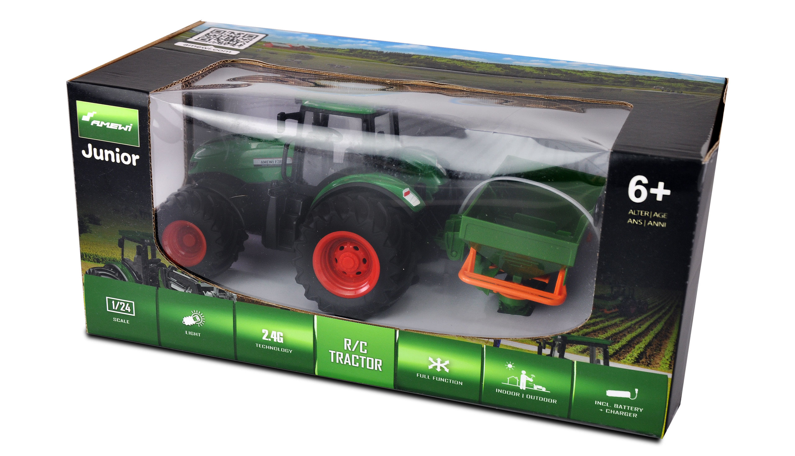 Amewi RC-Traktor mit Düngerstreuer 1:24 RTR grün 22639