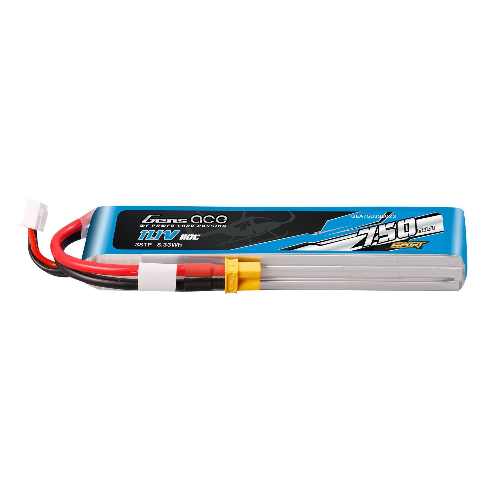 Gens Ace 750mAh 3S 11.1V 80C Lipo Akku Pack mit XT30 Stecker (F5J) GEA7503S80X3