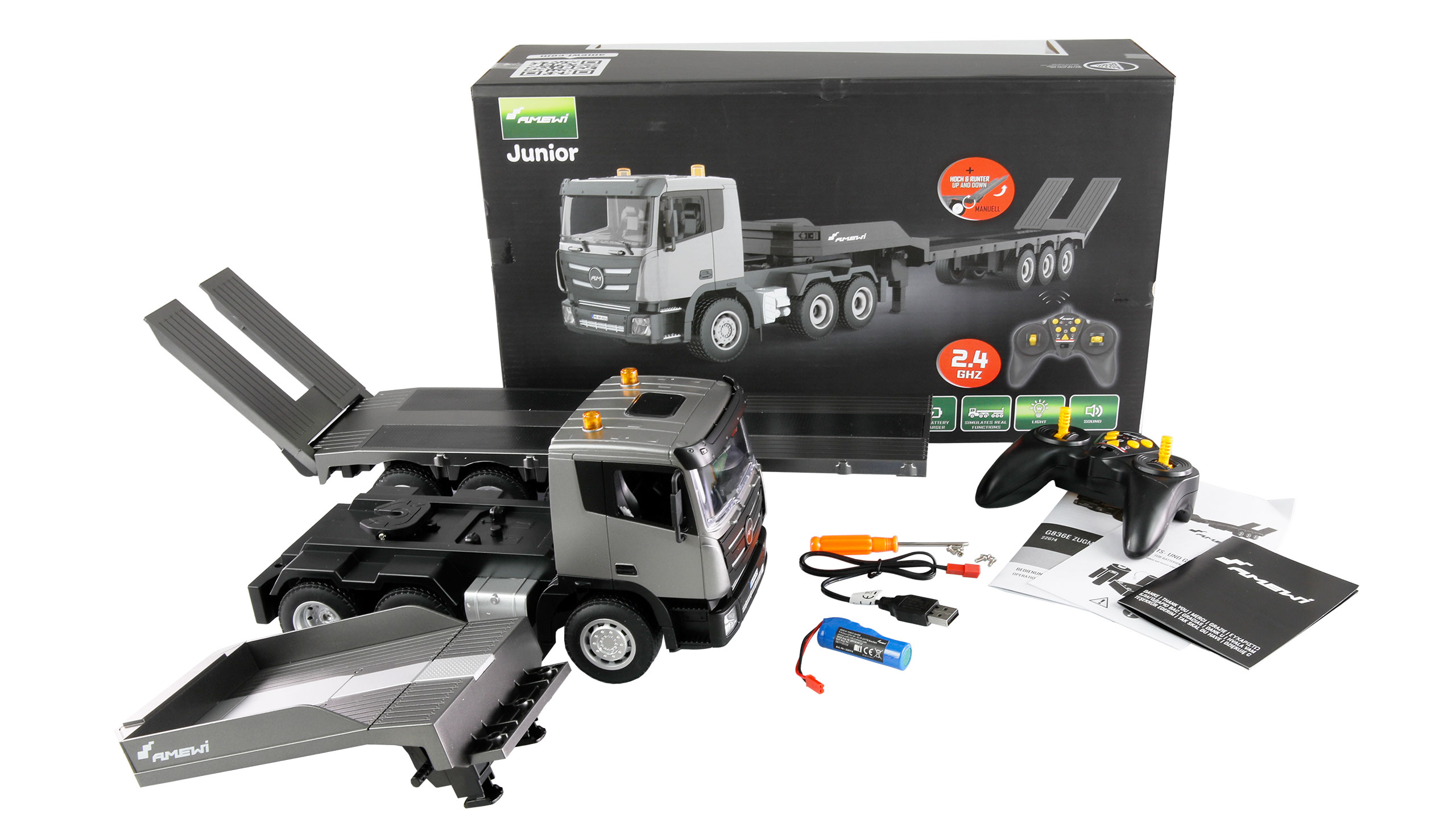 Amewi G836E Zugmaschine mit Tieflader 1:24 RTR 22674
