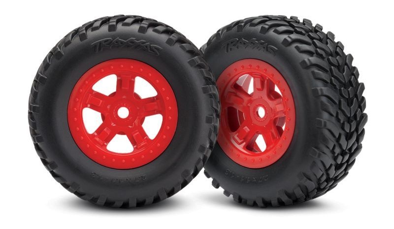 Traxxas Reifen auf Felge (SCT rot+G3615 1 Paar re/li) 7674R
