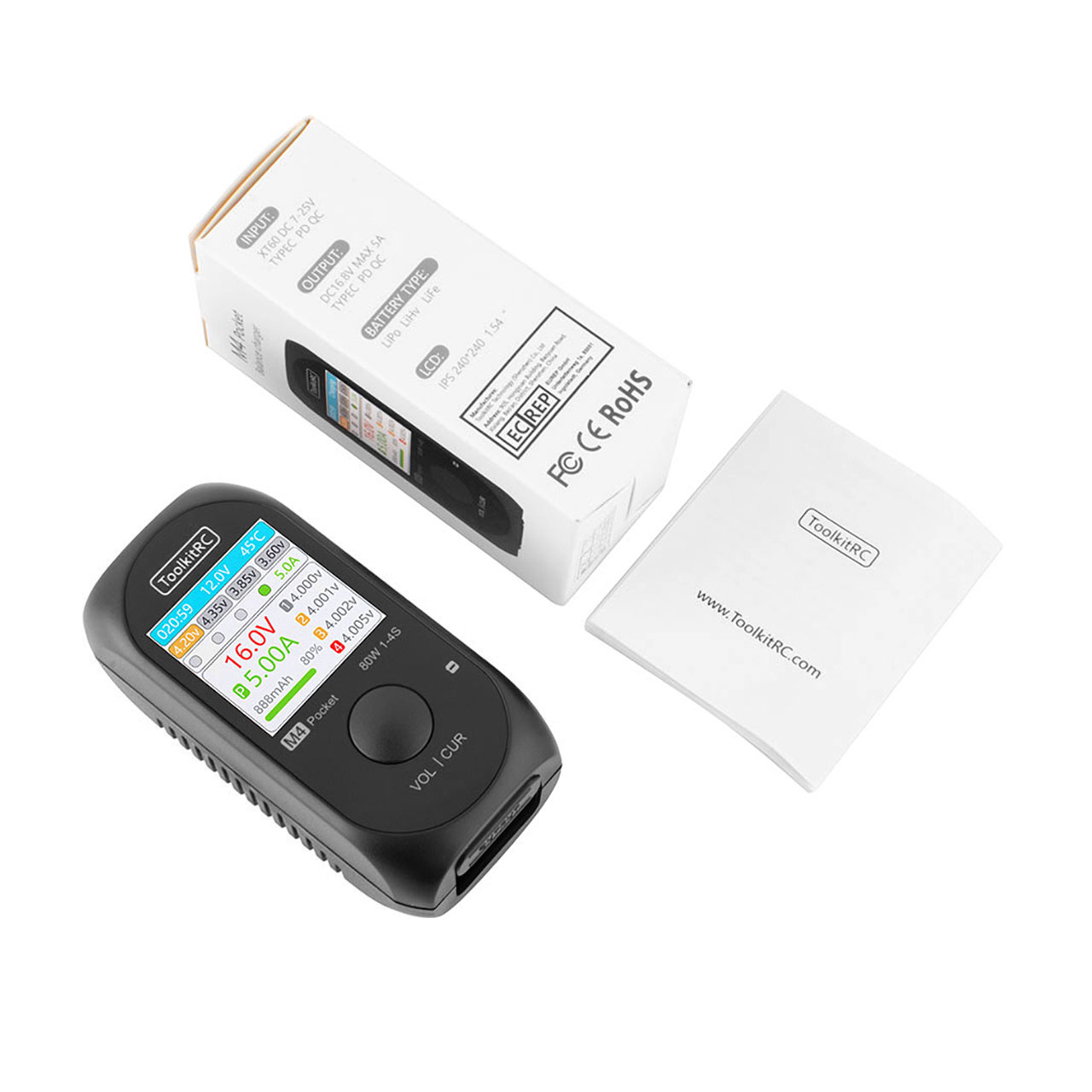 ToolkitRC M4 Pocket LiPo 1-4S 5A Ladegerät DC 7-25V USB-C 11800